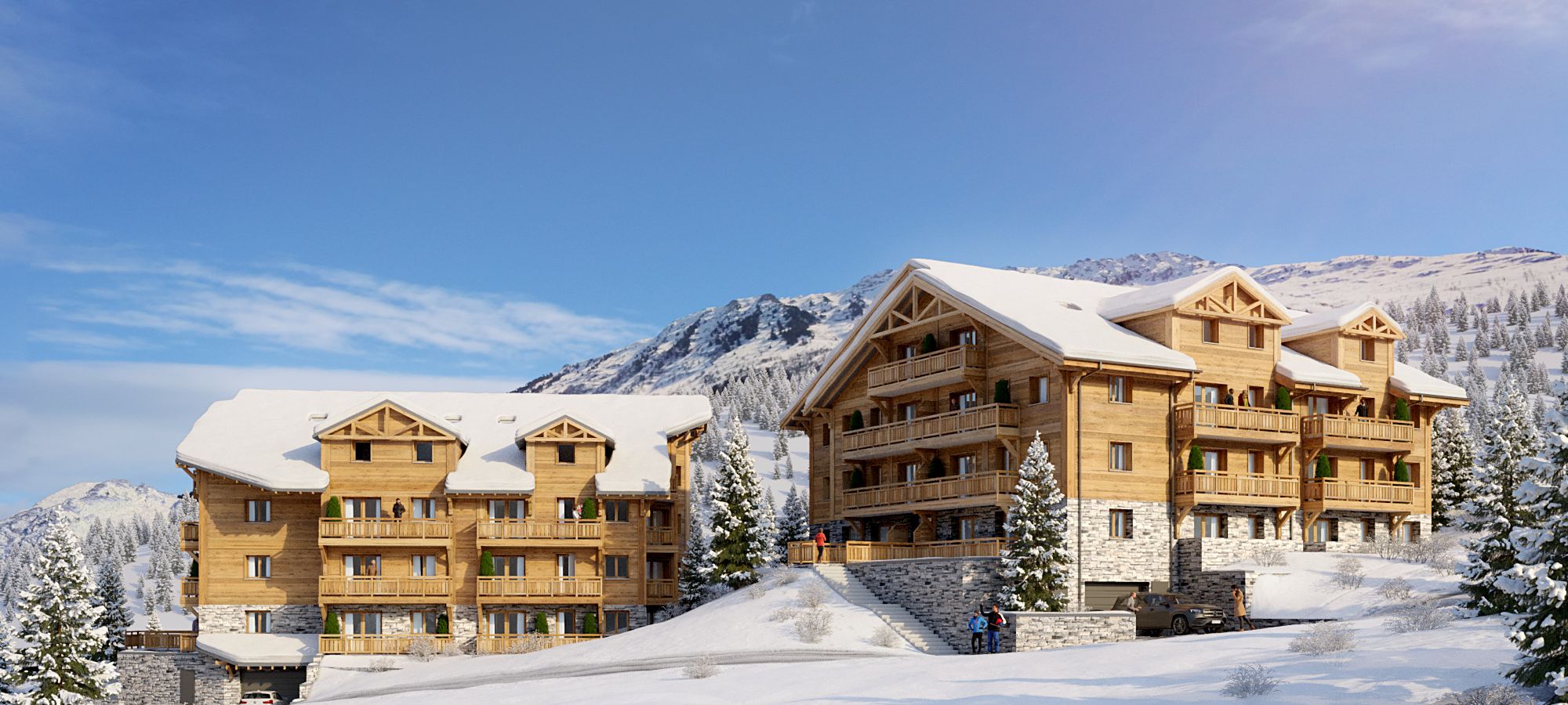 vue terrasse projet immobilier neuf valmorel pied des pistes