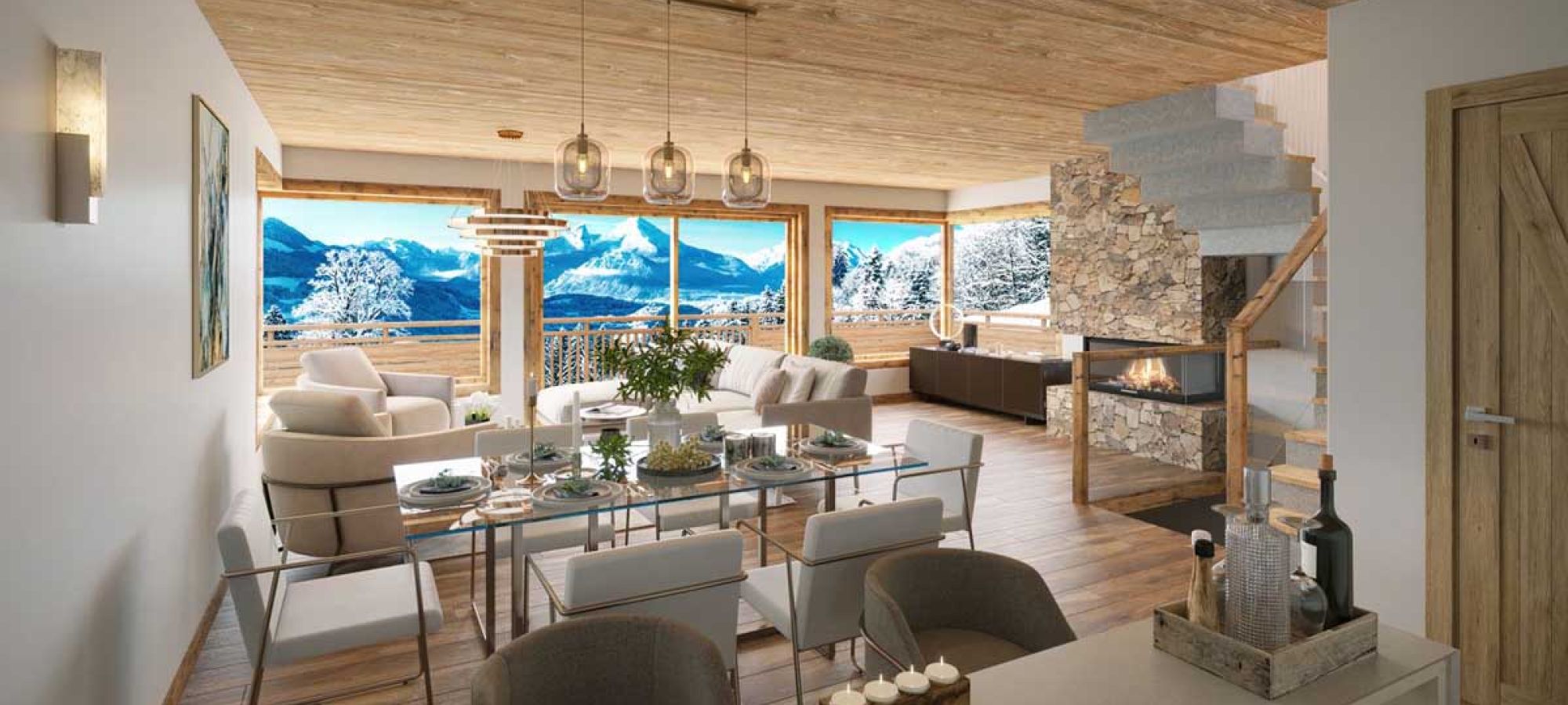 Chalets du Mont cherry Interieur vue montagnes